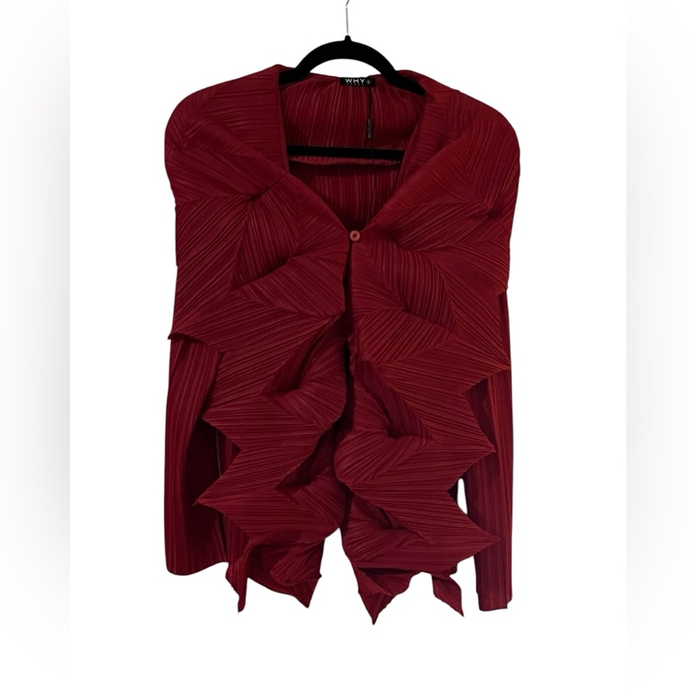 WHY dress women’s Red Pleated Ruffle Cardigan